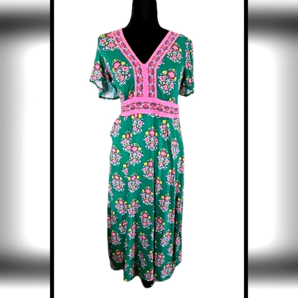 Boden Women's Green Ellie Maxi Floral Garden Party Colorful Tea Dress 4P - Picture 16 of 16